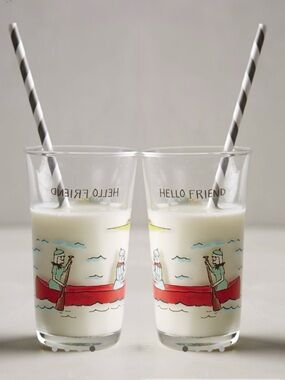 2 Anthropologie Molly Hatch Juice Glass Menagerie Hello Friend Girl Scouts
